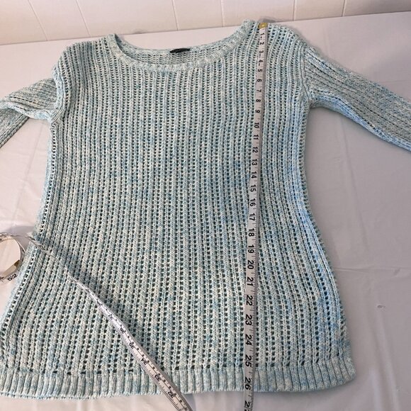 Talbots Women's Sweater Size X Small Open Weave Blue Aqua Green 100% Cotton - Picture 6 of 8
